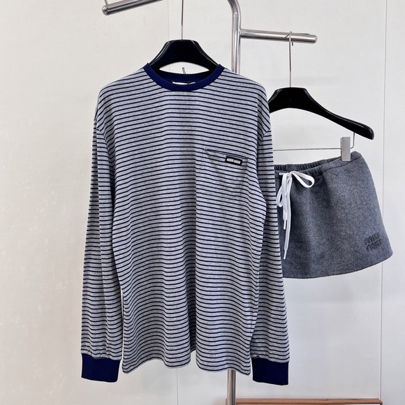 Miu Miu Gray Striped Long-Sleeve Tee & Mini Skirt Set - Picture 1 of 5